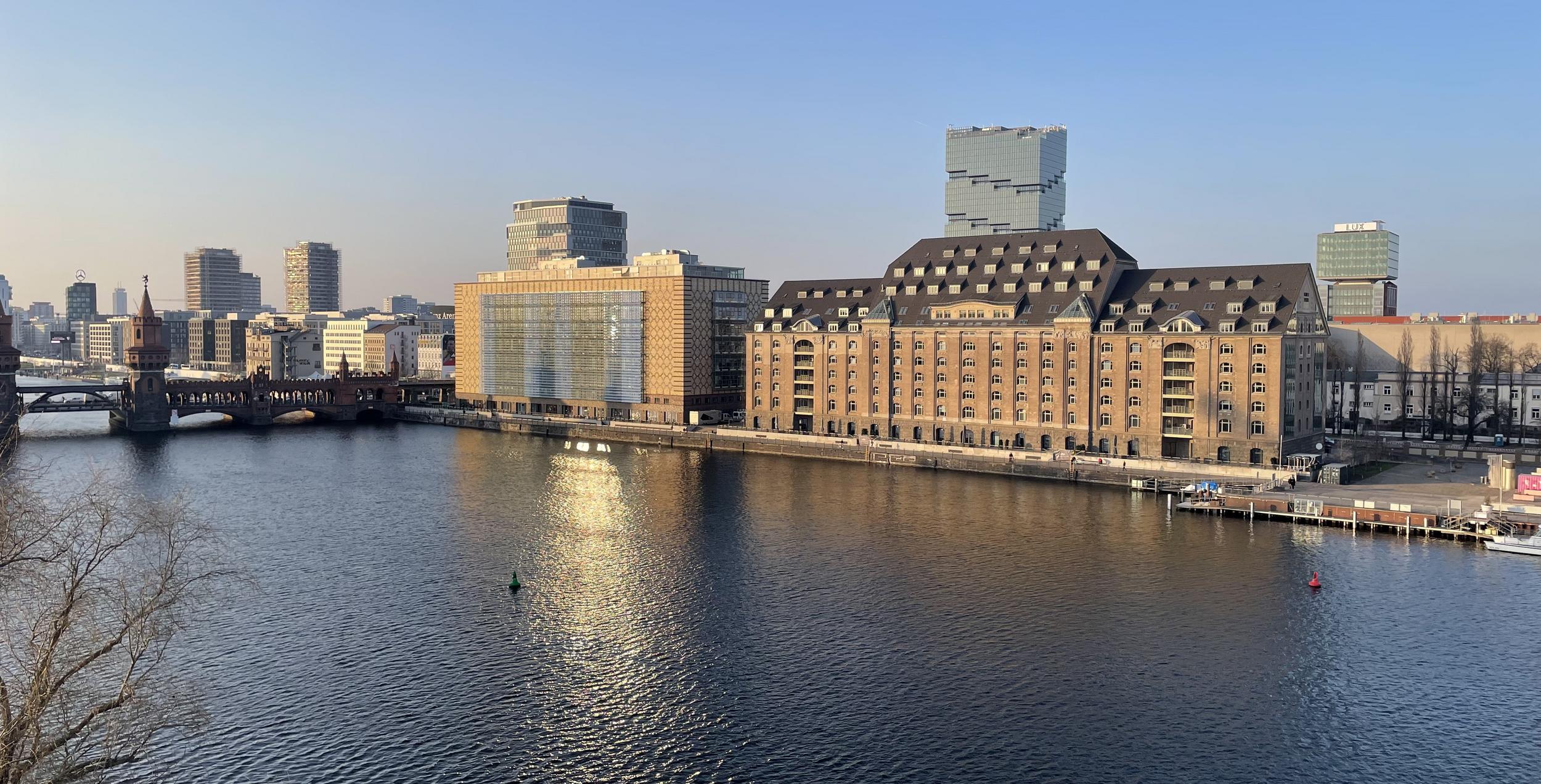 A view of the river Spree in Berlin towards Oberbaumbrücke